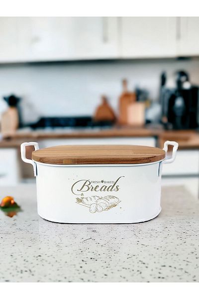 EVSTYLE Bread Box with Wooden Cutting Board - White