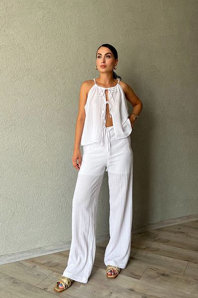 Seda Yalçın Atelier White Rope Strap Set - Blouse and Trousers Set