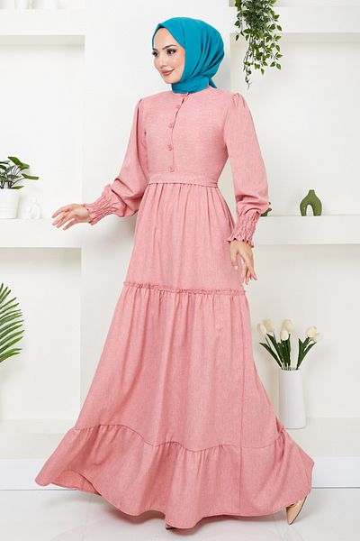 ModaMerve linen Dress - Frilly Skirt, Dusty Rose Model 4719ZNK903-m