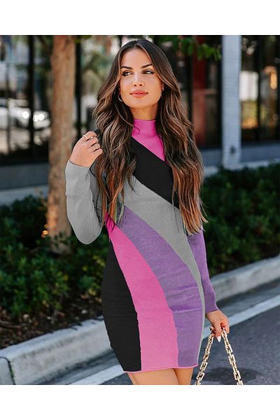 citystyle Model curcubeu - rochie mini cu jumătate de gât și gât rotic negru