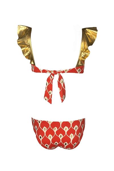 LOOK ME Red Gold Ruffle Detailed 50Uv Girl's Bikini Strap Suit - Nessi Byrd
