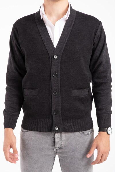 Mutlu City Men's Middle Age and Above Knitwear Knitted Acrylic Winter Dad Cardigan 2062-grey-buttoned