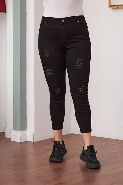RMG Large Size Black Jeans with Stone Detail