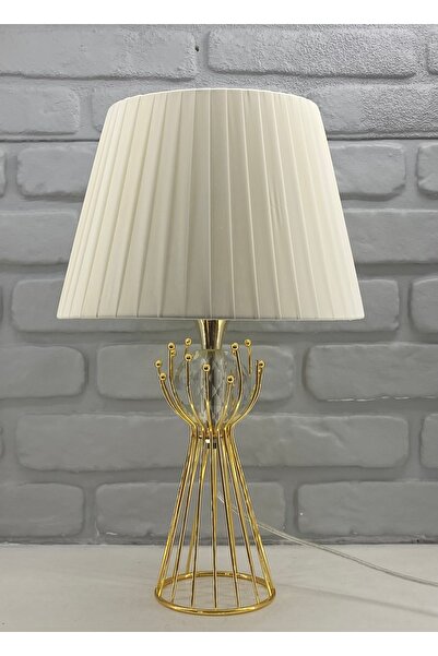 365GUNSERİSONU CrysTAl Stone And PleAted Sude Model LAmpshAde TAble LAmp - Light CreAm CoAted
