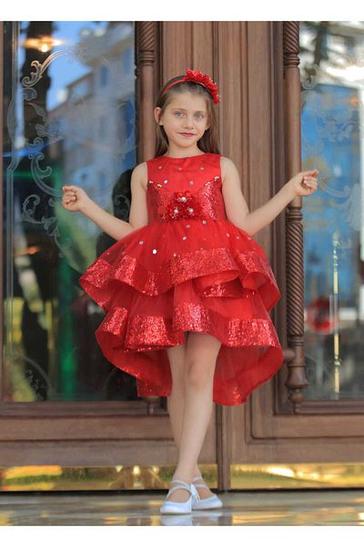 MİSS RAİN Short Cut and Bead Embroidered Long Puffy Girl's Evening Dress
