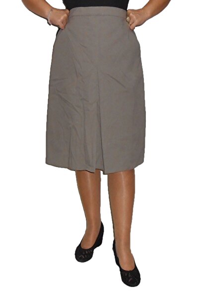 LM Koyu Krem Cepli Piliseli Diz Boyu Etek