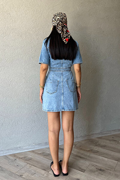 Seda Yalçın Atelier Μπλε μίνι τζιν φόρεμα - Λεπτομέρεια τσέπης