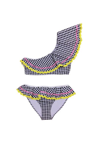 LOOK ME Nessi Byrd One Shoulder Μαύρο-άσπρο καρό και λεπτομέρεια Water Stone για κορίτσια μπικίνι