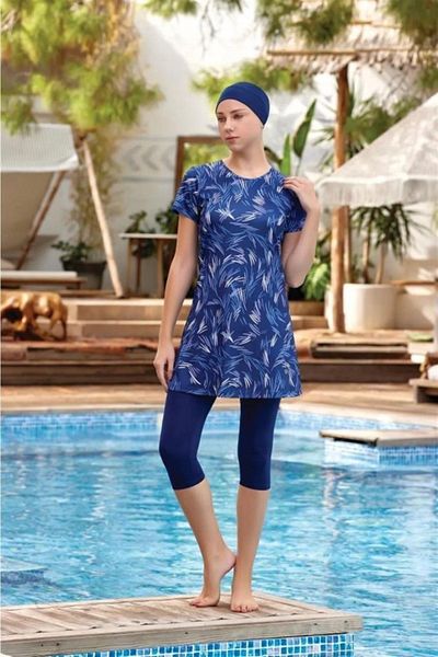 ROZAMAY Belle 9090 Short Sleeve Lycra Digital Pattern Hijab Pool Swimsuit