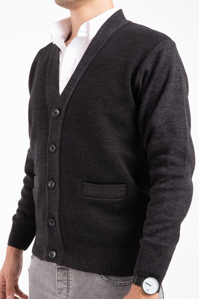 Mutlu City Men's Middle Age and Above Knitwear Knitted Acrylic Winter Dad Cardigan 2062-grey-buttoned