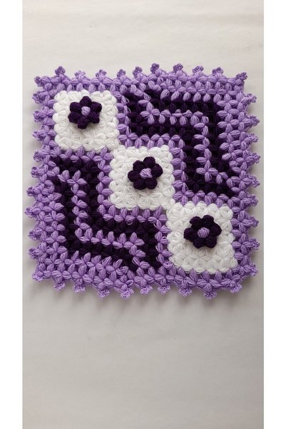 Ebrulisler Hand Knitted Purple Violet Lilac Star Square Long Daily Dowry 3-Piece Bathroom Fiber Set