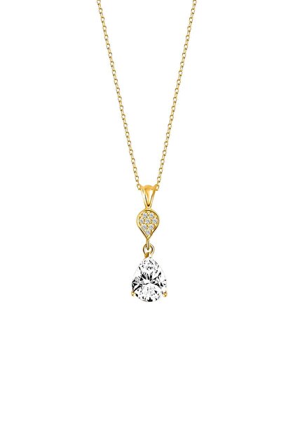 jelux silver Gümüş 925 Ayar Zirkon Taşlı Pırlanta Montür Damla Kolye
