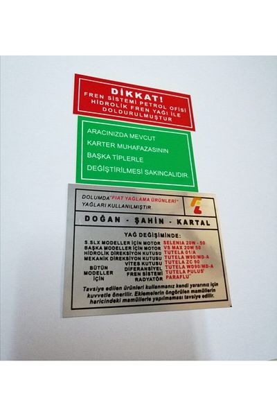 Emr Tofaş Engine Label Set Doğan Kartal Şahin M131 Set of 3 Panel Label Set