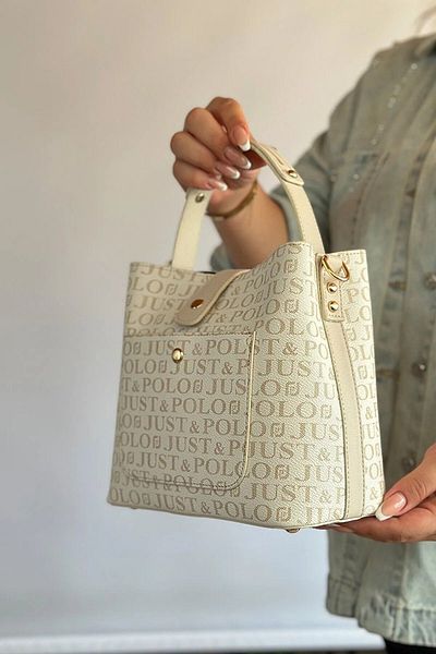 Just Polo Women's Daily Stylish Shoulder Bag - Cream Color, Quilted Pattern, Wide Strap, 23x18 cm