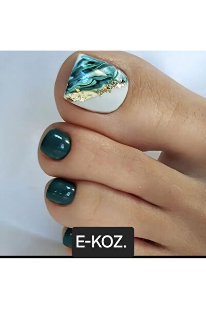 Butik Mermer Altın Folyo Kısa Kare Basın Ayak Tırnağı Takma 24'lü Tırnak Seti
