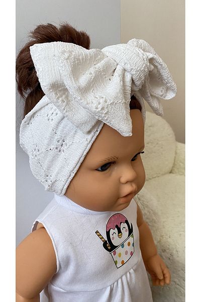 ALYA White big bow scallop baby bandana with adjustment compatible with age zero