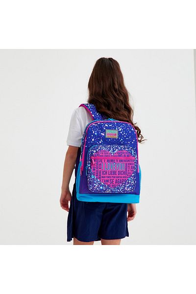 Coral Purple Pink Heart Patterned 4 Compartment School Backpack for Kids - 23740