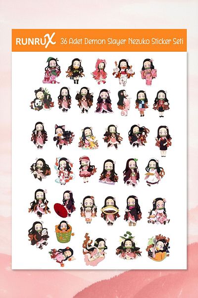 Runrux Demon Slayer Nezuko - كيميتسو نو يابا جدول الأعمال، دفتر الملاحظات، الكمبيوتر المحمول، الهاتف، ملصق القصاصات - 36 قطعة