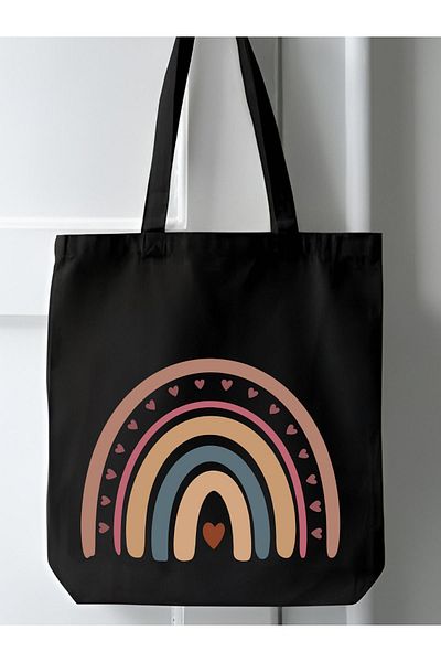 Cemira Geantă tote din pânză neagră Bohemian Rainbow - Geantă din pânză, Geantă Shopper