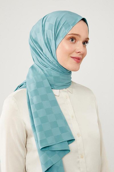 Levidor Elegance Turquoise Jacquard Checker Pattern Shawl