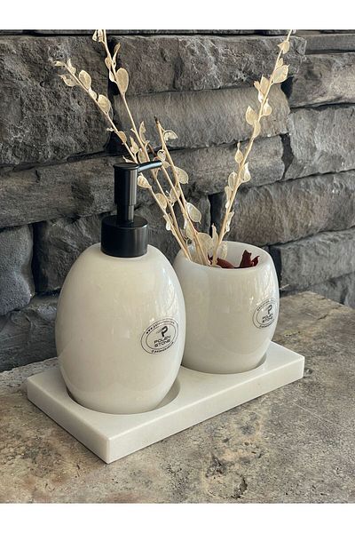Polen Stone 3-piece White Marble Oval Bathroom Set - New