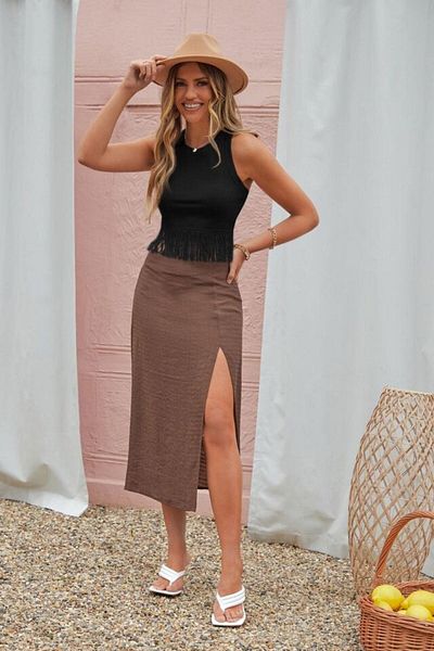 BELLA NOTTE Μπλούζα Viscose Crop - Μαύρο κρόσσι