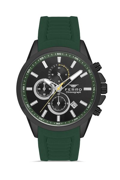 FERRO New Season Men's Wristwatch - Green Color, Silicone, Active Functions, Bracelet Gift