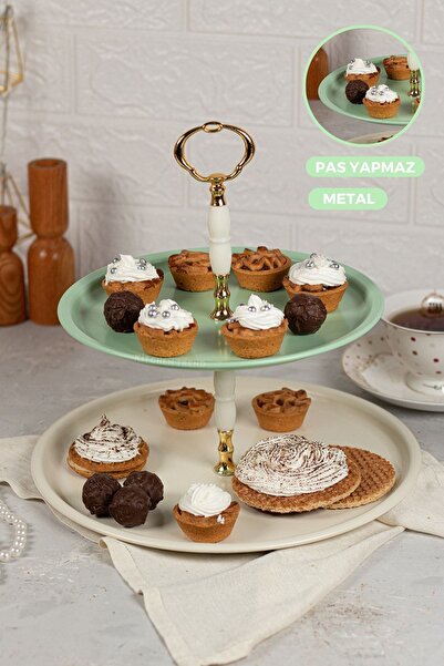 kitchen trend حامل عرض كعكة الكيك باللون الأخضر النعناعي ذو طبقتين من المعدن ...