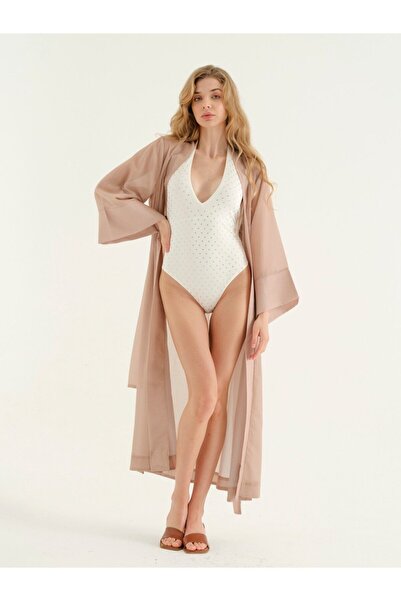 BROWN SARTO Beige Plain Kimono