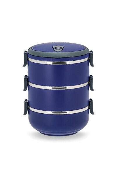 Penguen 3 Katlı Sefer Tası Yemek Termosu Saklama Kabı Lacivert