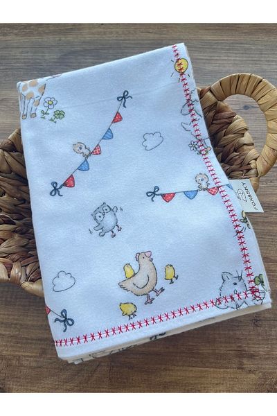 Fox&Sky 100% Organic Cotton Embroidered Flannel Baby Blanket – White Red (80X120 cm)