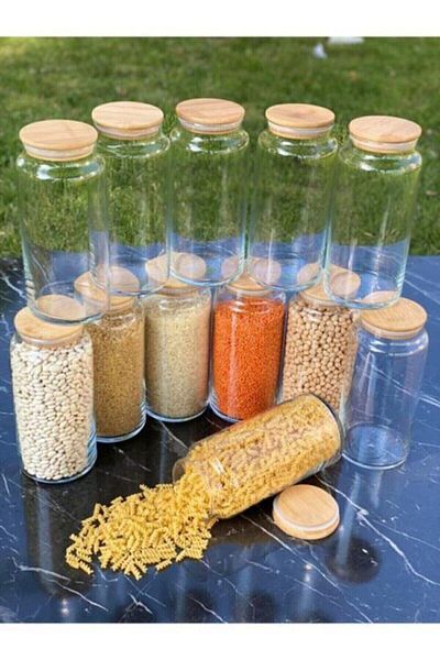 FBZhome 12-Piece Glass Jar Storage Container with Wooden Lid 1300 Ml Jumbo Size