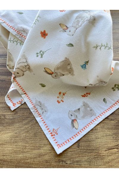 Fox&Sky 100% Organic Cotton Embroidered Flannel Baby Blanket Multi-Purpose Blanket White Orange 80X120 cm