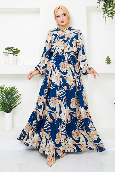 ModaMerve Rochie din viscoză cu imprimeu culoare petrol - 2351BGS895-M