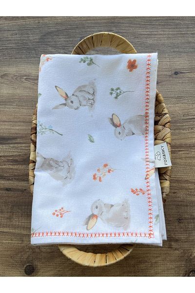 Fox&Sky 100% Organic Cotton Embroidered Flannel Baby Blanket Multi-Purpose Blanket White Orange 80X120 cm