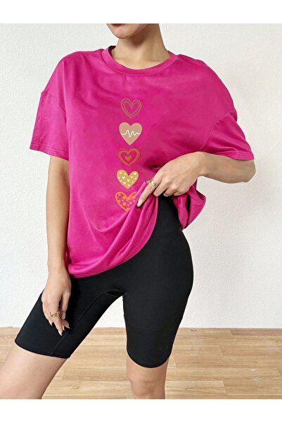 MODAVİBE Tricou pentru femei cu imprimeu Five Hearts, mărime medie - Moda Vivibe