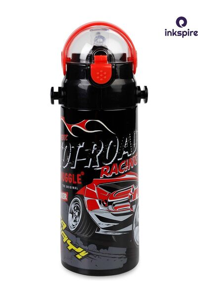 inkspire زجاجة مياه فولاذية للأولاد سعة 550 مل مع مصاصة معلقة وغطاء قابل للقف...
