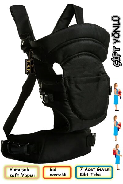 St Morritz Çift Yönlü Bebek Taşıma Kangurusu Bel Destekli Ergonomik Bebek Taşıyıcı Kanguru Mat Siyah