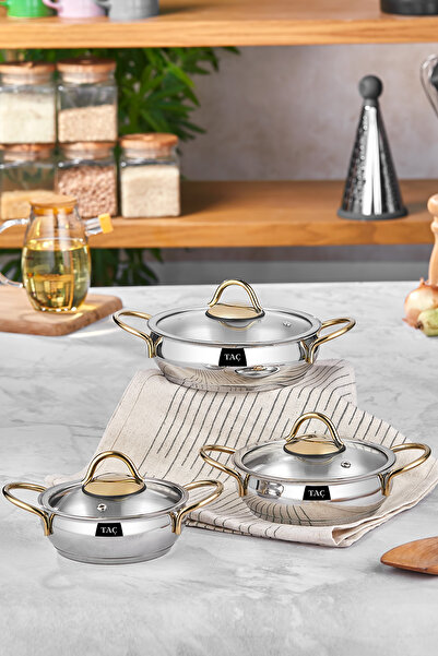 Taç Vitali İndüksiyon Tabanlı 14 Parça Çelik Pişirme Seti Gold