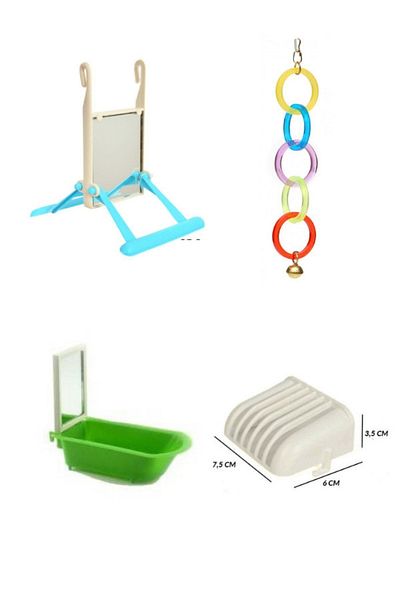 PureCanpati Bird Toy Accessory Set (Mirror Swing, Mirror Bathtub, Crisper, Olympic Ring)