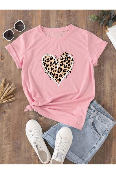 MODAVİBE Дамска тениска с леопардов принт и едно сърце - Moda Vibeh