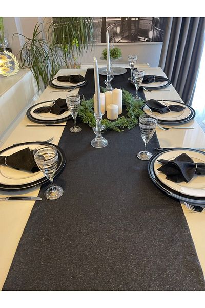 Decamor home Runner cu sclipici negru texturat de in