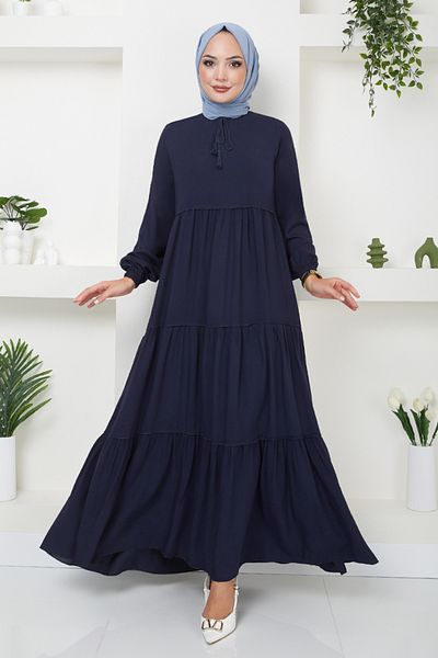 ModaMerve Laci Hijab Dress with Flounced Skirt - 2352BGS895-M