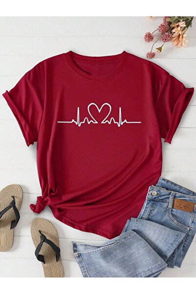 MODAVİBE Žene - Srednje veličine ritam srce Štampano T-shirt Modavibe