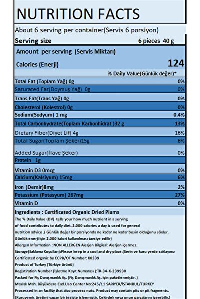 Orgibite Organik Kuru Erik - 250 gr