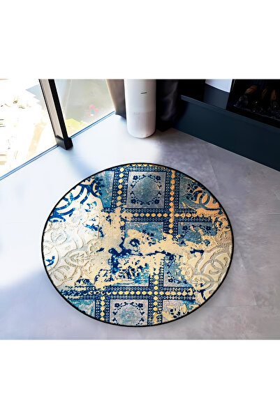 Rugs Modern Halı Mira Round Blue Ethnic Beige Detailed Woven Base Modern Deco...