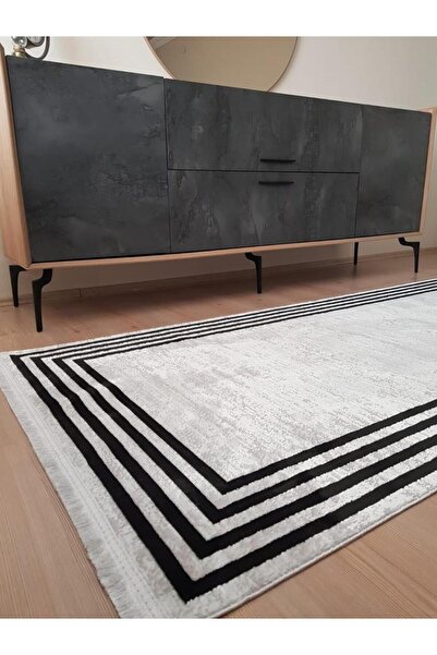 Türkmen Halı ANTRASİT FÜME SİYAH CERCEVELİ HALI SALON ANTRE HOL MUTFAK HALISI