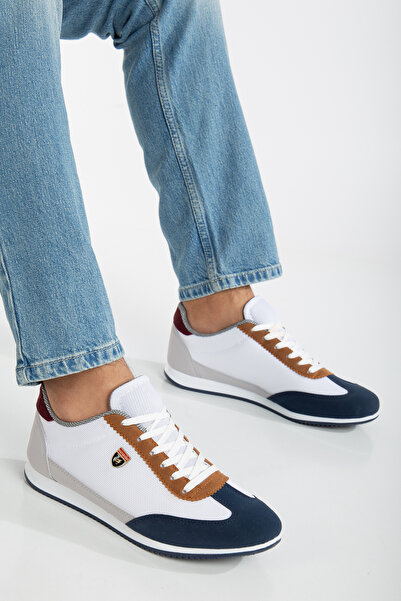 BOUIS Ανδρικά αθλητικά παπούτσια με κορδόνια σε λευκό ναυτικό μπλε, καθημερινά άνετα, ελαφριά, μαλακή σόλα από δίχτυ