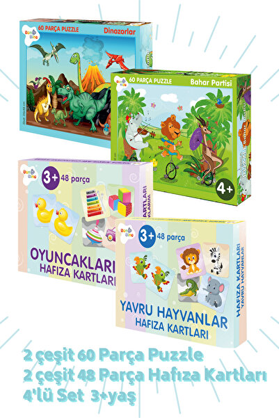 Bonkido Set of 4 3+years - Two Types of "60 Piece Puzzle" and 2 Types of "Mem...