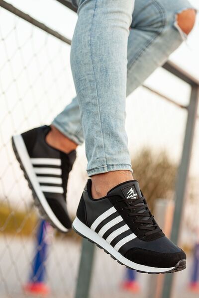 BOUIS Muške crno-bede vezane tenisice za svakodnevno nošenje, udobne, sa stil...